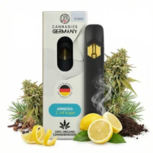 Вейп з канабісом Cannadiss Amnesia 2 мл, кнопка, USB-C, 0% THC — вигляд упаковки